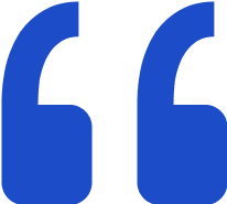 Large blue quotation mark symbol on a transparent background.